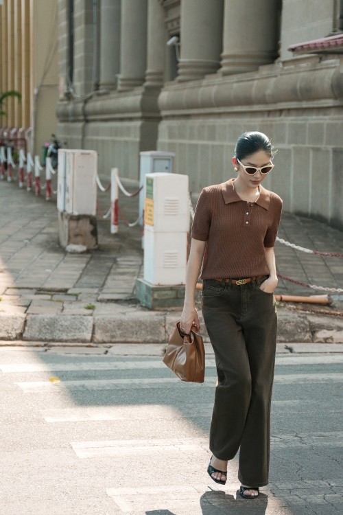 Sixdo Brown Textured Knit Polo